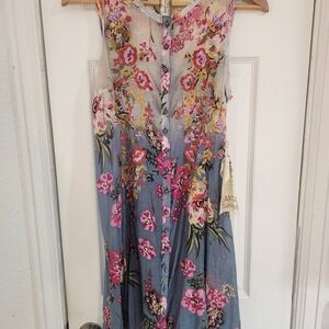 Aratta Blue Floral Dress with Pink Accents